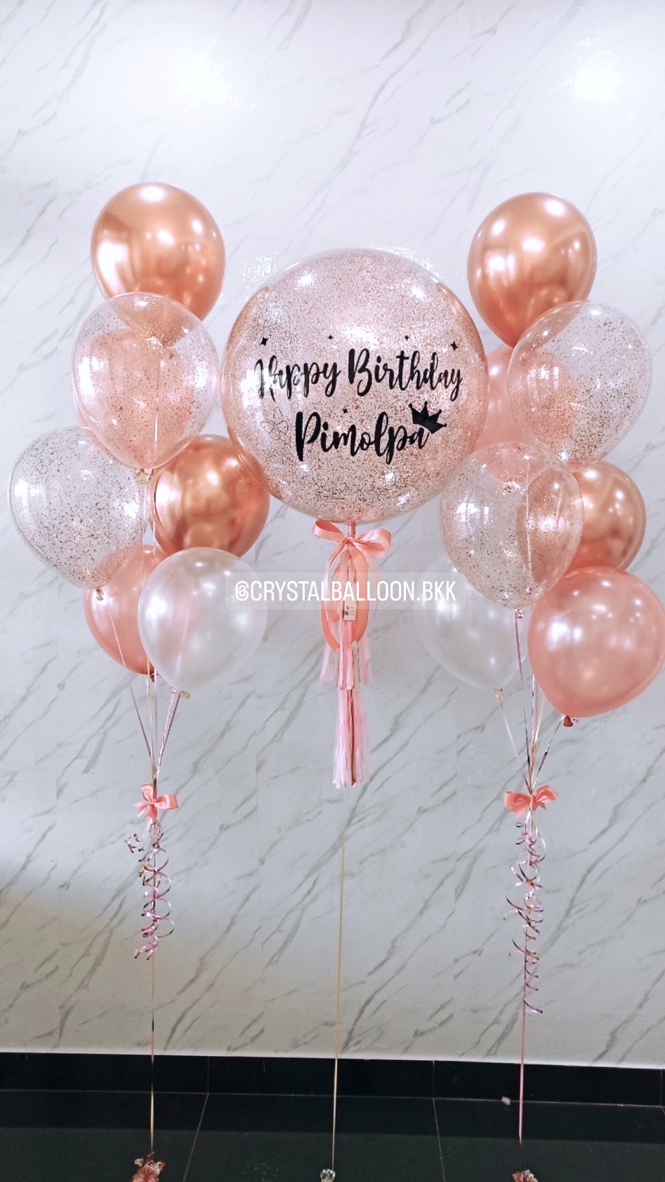 ลูกโป่ง วันเกิด Bubble ขนาด 24" กลิตเตอร์สีโรสโกล พร้อม ช่อลูกโป่ง ช่อ 7 ลูก 2 ช่อ พร้อมตกแต่ง สามารถเปลี่ยนสีลูกโป่ง/เปลี่ยนข้อความ/เปลี่ยนขนาดได้