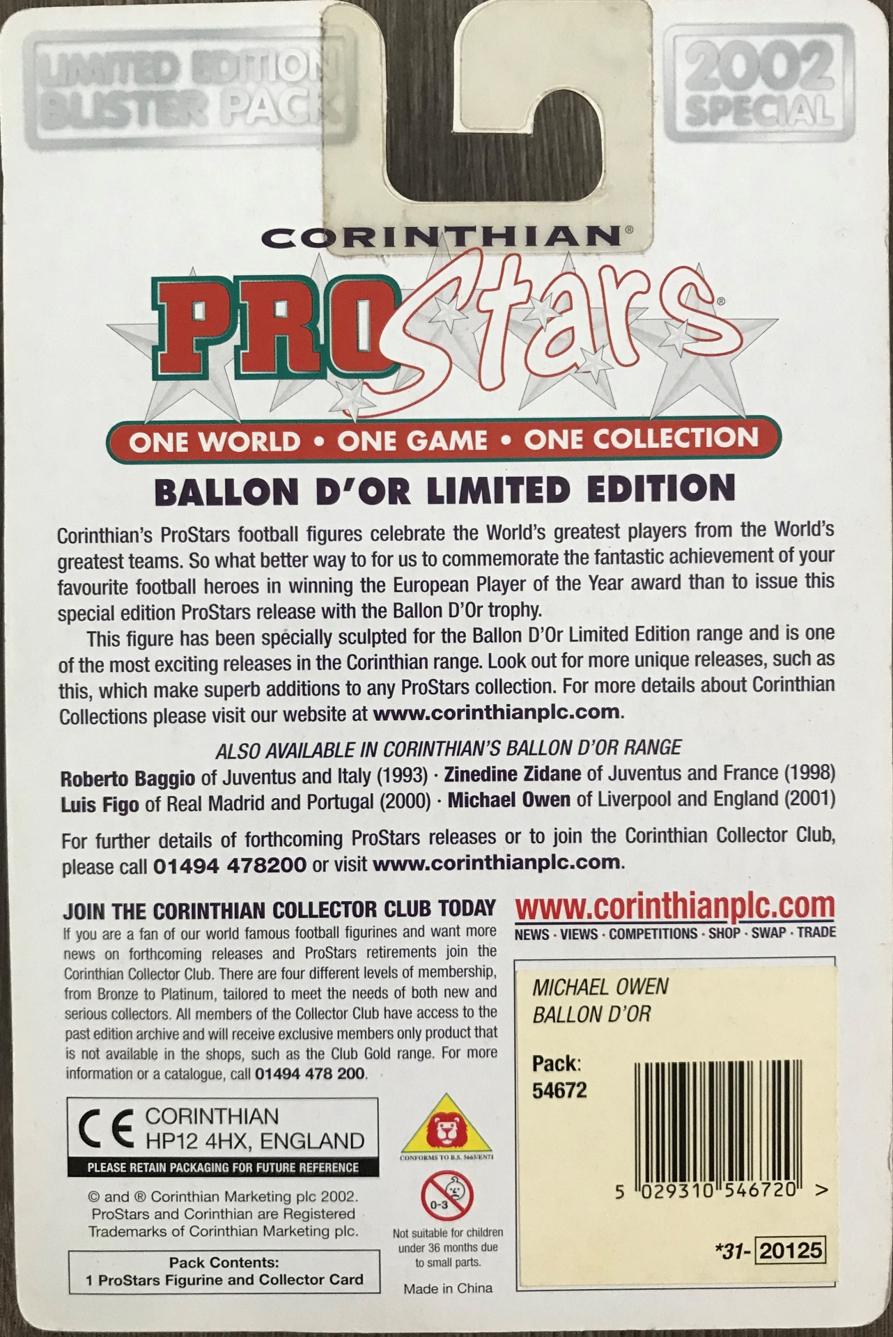 ตุ๊กตาโมเดลนักฟุตบอล ม.โอเว่น สโมสรลิเวอร์พูล โครินเธียน โปรสตาร์ - Ballon d'Or Limited Edition Series ใหม่ / M.OWEN LIVERPOOL Football Club Corinthian ProStars Football Figure - Ballon d'Or Limited Edition Series NEW