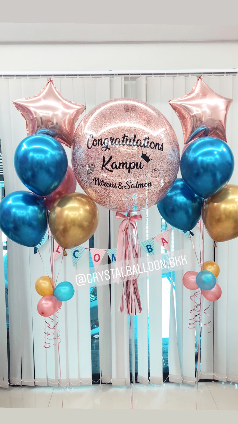 ลูกโป่ง Welcome Baby Girl Bubble ขนาด 24" พร้อม ป้าย Welcome Baby 11 ตัวอักษร พร้อมตกแต่ง ช่อลูกโป่งฟอยล์ดาว ขนาด 24" 2 ช่อ สามารถเปลี่ยนสีลูกโป่ง/เปลี่ยนข้อความ/เปลี่ยนขนาดได้
