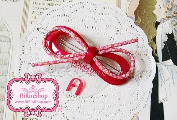 Aznavour กิ๊บติดผมเซลลูโลสโบว์ซ้อนลายดอกไม้มินิน่ารัก ( Hot pink )