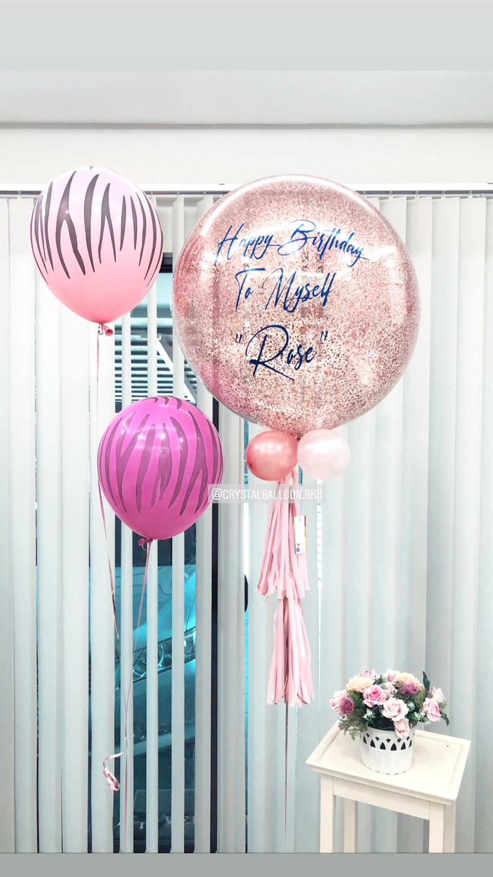 ลูกโป่ง วันเกิด Bubble ขนาด 24" สีโรสโกล พร้อม ช่อลูกโป่ง ช่อ 2 ลูก 1 ช่อ พร้อมตกเเต่ง สามารถเปลี่ยนสีลูกโป่ง/เปลี่ยนข้อความได้