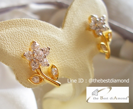 BE034 ต่างหูเพชรCZ น่ารักๆๆ ดีไซน์รูปดอกไม้ เก๋สุดๆ ใส่ติดหูได้เลย