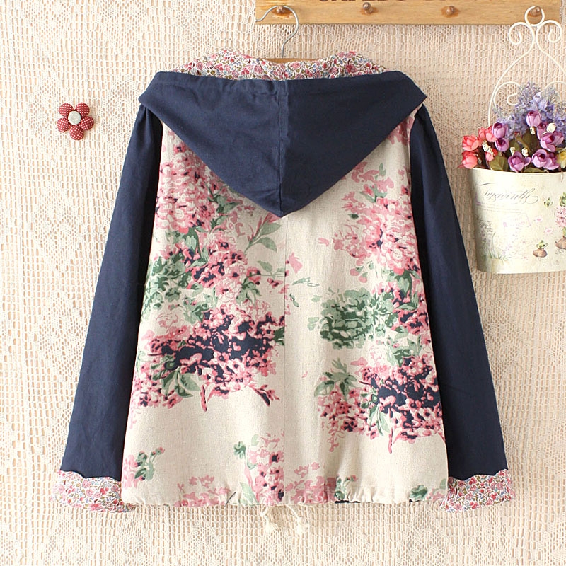 เสื้อคลุมผ้าฝ้ายลายดอกไม้มีฮู้ด