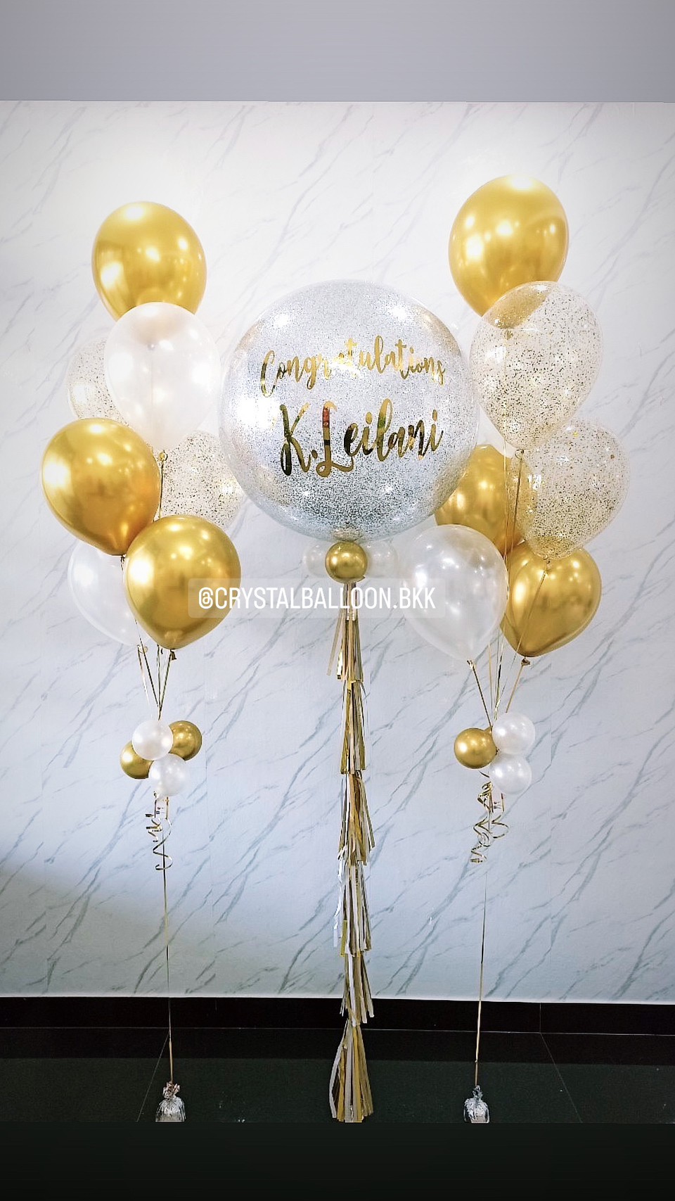 ลูกโป่ง แสดงความยินดี Bubble ขนาด 36" Theme เงิน-ทอง พร้อม ช่อลูกโป่ง ช่อ 7 ลูก 2 ช่อ,ลูกโป่งใส ใส่กลิตเตอร์ พร้อมตกเเต่ง สามารถเปลี่ยนสีลูกโป่ง/เปลี่ยนข้อความ/เปลี่ยนขนาดได้