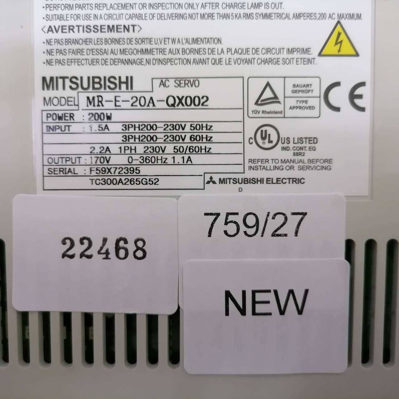 SERVO DRIVE “ MITSUBISHI ” รุ่น MR-E20A-QX002