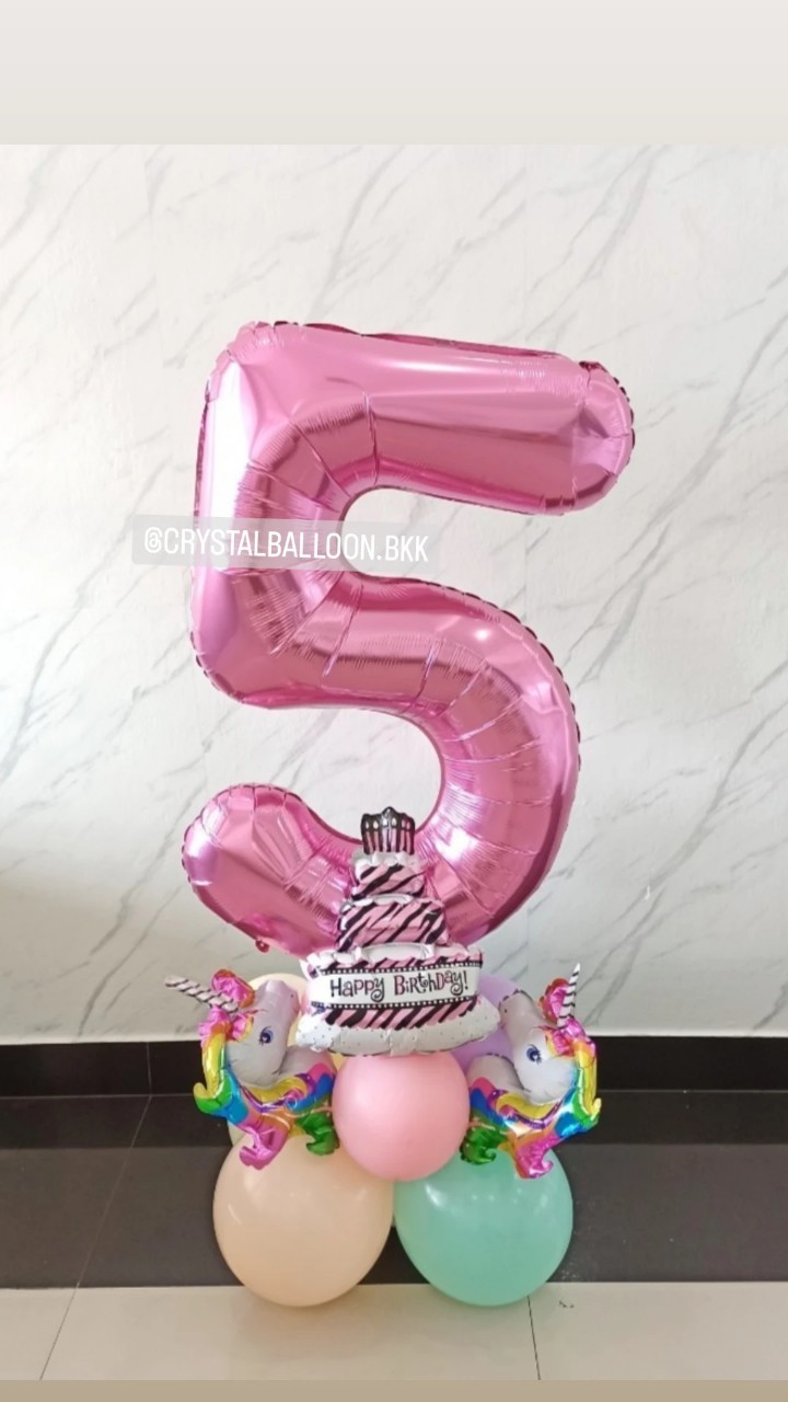 ลูกโป่ง วันเกิดเด็ก ฟอยล์ตัวเลข ขนาด 40" ตั้งฐาน 1 ชิ้น พร้อมตกแต่ง สามารถเปลี่ยนสีลูกโป่ง/เปลี่ยนสี-ฟอยล์ตัวเลข/เปลี่ยนฟอยล์ตกแต่งได้