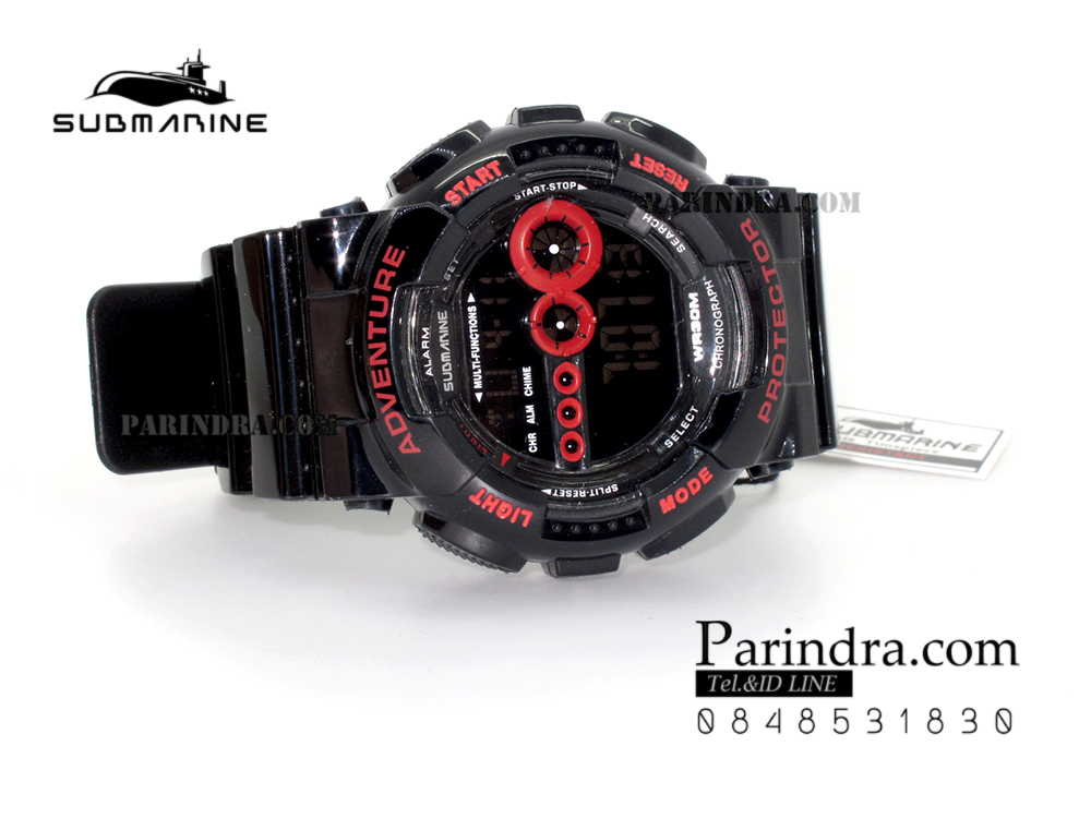 นาฬิกา US submarine รุ่น TP1282M สีดำ-หน้าปัดคาดแดง พื้นหลังดำ