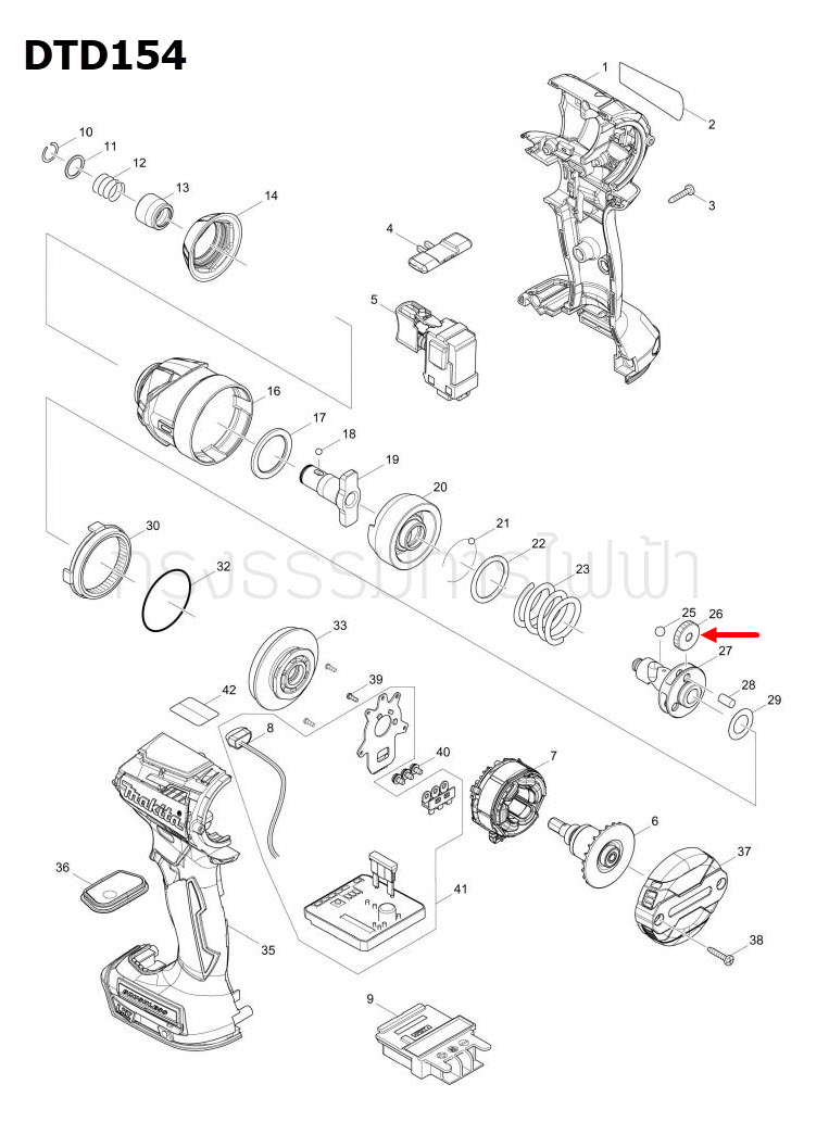 เฟือง สว่านไร้สาย Makita มากีต้า DTD154 [#26], DTW300 [#19] Pn.227338-0 (แท้) ##