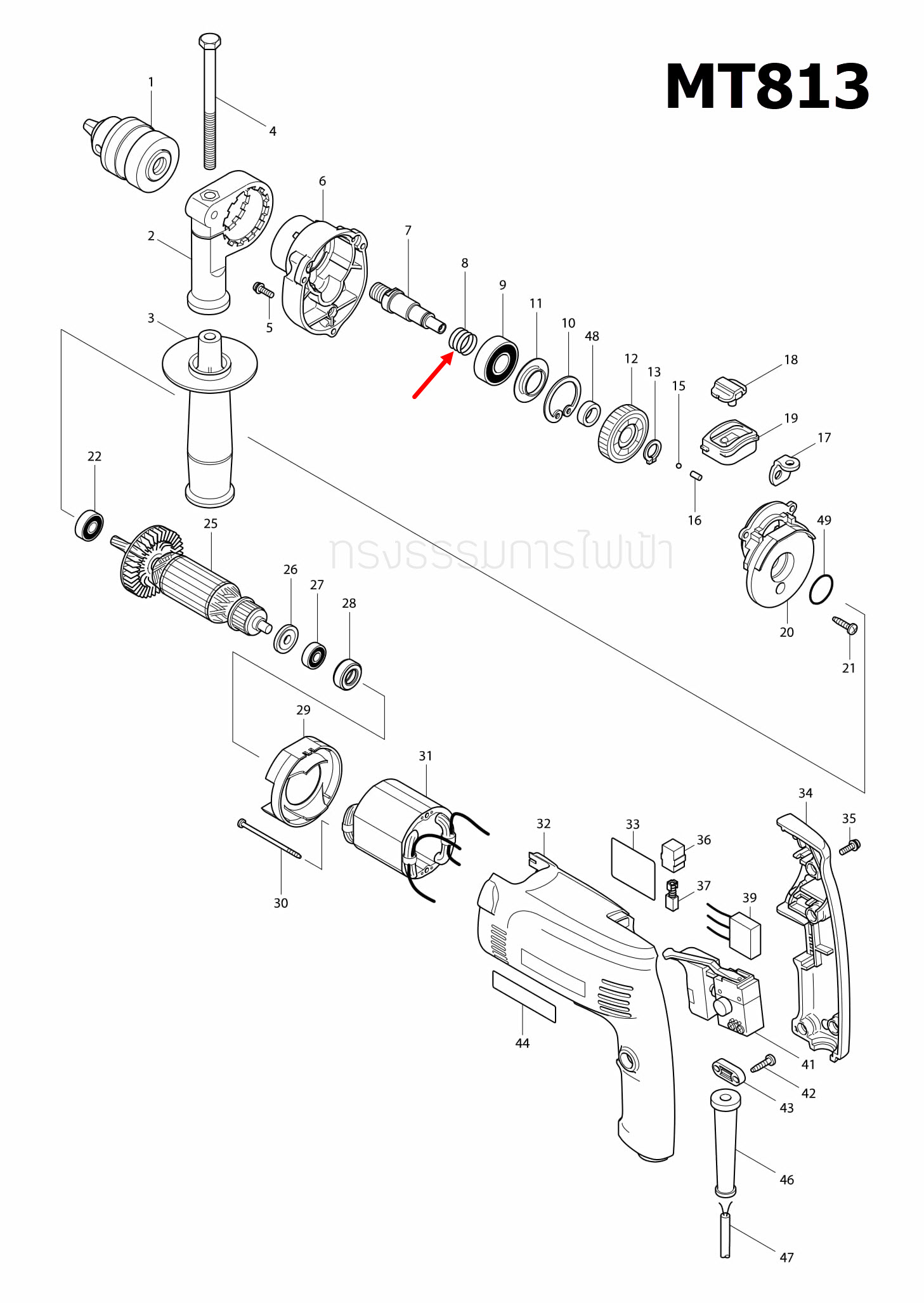 สปริง สว่าน Maktec, Makita MT811, MT813, MT817, MT814, HP1630, M8100, M8100B, M8103, M8103B Pn.233330-6 (แท้) ##(*)