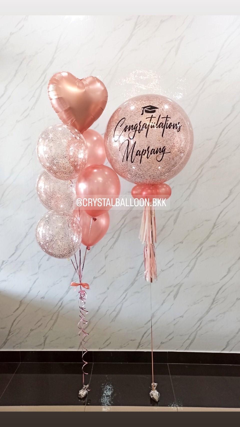 ลูกโป่ง รับปริญญา Bubble ขนาด 24" Theme โรสโกล พร้อมตกแต่ง ช่อลูกโป่งฟอยล์หัวใจ ขนาด 18" 1 ช่อ,ลูกโป่งใส ลายดาว ใส่กลิตเตอร์ สามารถเปลี่ยนสีลูกโป่ง/เปลี่ยนข้อความ/เปลี่ยนขนาดได้