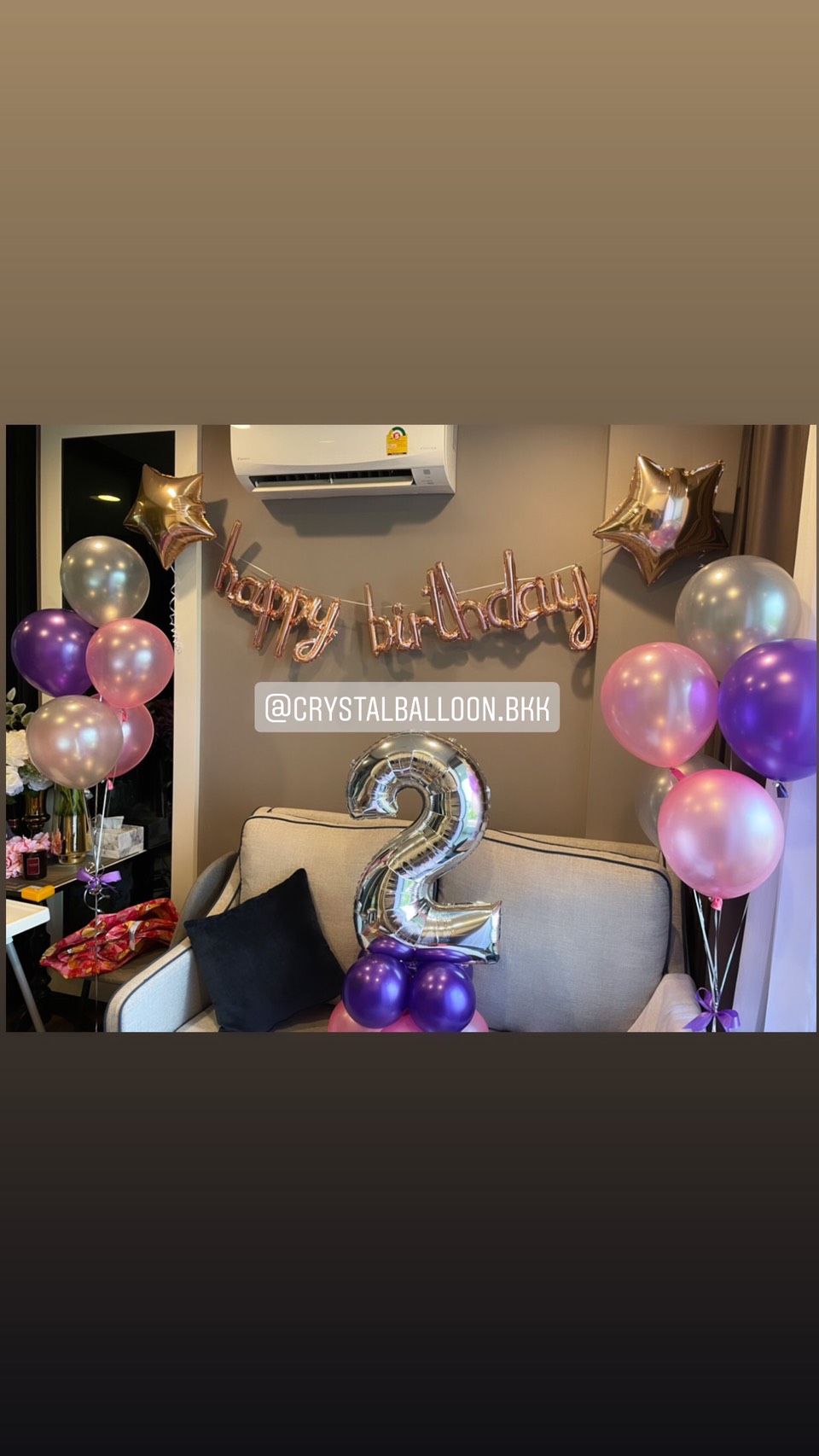 ลูกโป่ง วันเกิด HAPPY BIRTHDAY 13 ตัว ตัวเขียน-ตัวอักษรสีโรสโกล สำหรับคุณผู้หญิง Theme ลูกโป่งสีม่วง-สีชมพู พร้อมตกแต่ง ช่อลูกโป่ง 2 ช่อ,ฟอยล์ตัวเลขตั้งฐาน 1 ตัว,ฟอยล์ดาว 2 ชิ้น พร้อมตกเเต่ง สามารถเปลี่ยนสีลูกโป่ง/สีตัวอักษร HBD/เปลี่ยนสี-ฟอยล์ตัวเลขได้