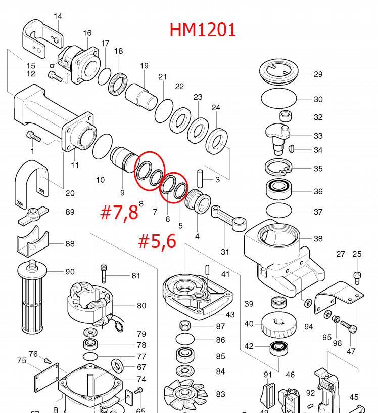 แหวนลูกสูบ, แหวนลูกกระทุ้ง สกัด เจาะพื้น, แย็ก มากีต้า Makita รุ่น HM1201 #F2