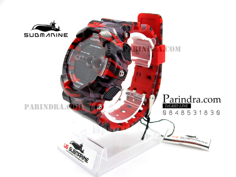 นาฬิกา US submarine รุ่น TP1340M (Military) สีลายพรางทหารสีแดง หน้าปัดพื้นดำ