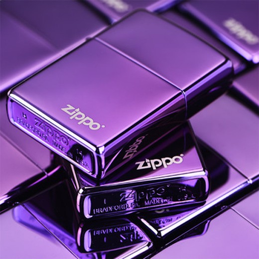 ไฟแช็ค Zippo 24747ZL แท้ สีม่วงเข้มผิวมัน " Zippo Logo Purple Abyss " แท้นำเข้า 100%