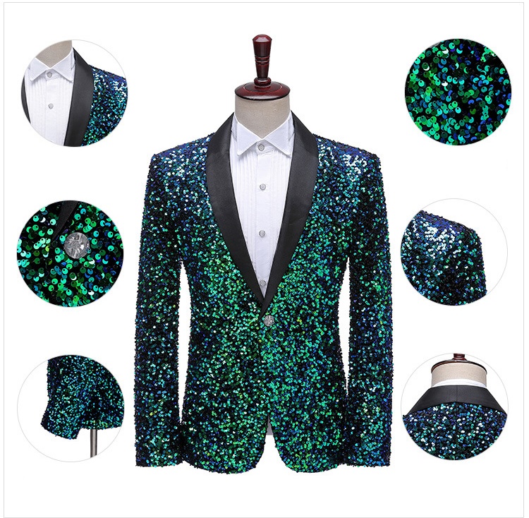 พร้อมเช่า เสื้อสูทชาย สูทแฟชั่น สูทกลิตเตอร์ สีเขียว (2XL)
