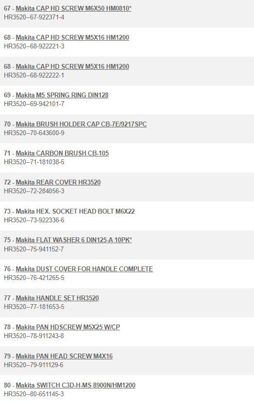 HR3520 สว่านโรตารี่ Makita Spare Parts