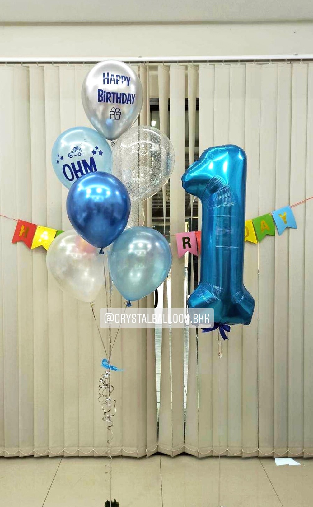 ลูกโป่ง วันเกิดเด็ก ช่อลูกโป่ง ช่อ 7 ลูก 1 ช่อ Theme สีน้ำเงิน-ฟ้า พร้อม ป้ายธง Happy Birthday หลากสี พร้อม ฟอยล์ตัวเลข ขนาด 40" 1 ชิ้น พร้อมตกเเต่ง สามารถเปลี่ยนสีลูกโป่ง/เปลี่ยนข้อความ/เปลี่ยนสี-ป้ายธง/เปลี่ยนสี-ฟอยล์ตัวเลขได้