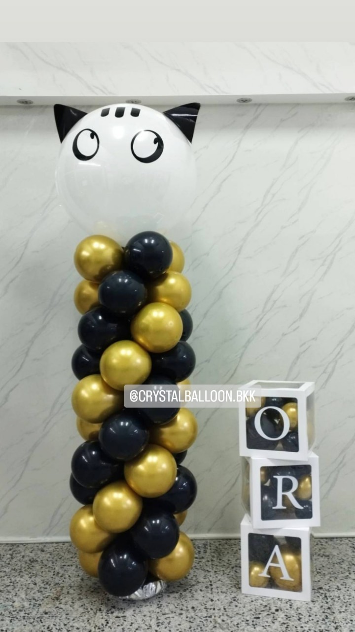 เสาลูกโป่ง เปิดงาน ลูกโป่งยาง ขนาด 36" สีขาว 1 เสา พร้อม กล่องใส ขนาด 12" ติดตัวอักษร 3 กล่อง พร้อมตกแต่ง สามารถเปลี่ยนสีลูกโป่ง/เปลี่ยนข้อความได้