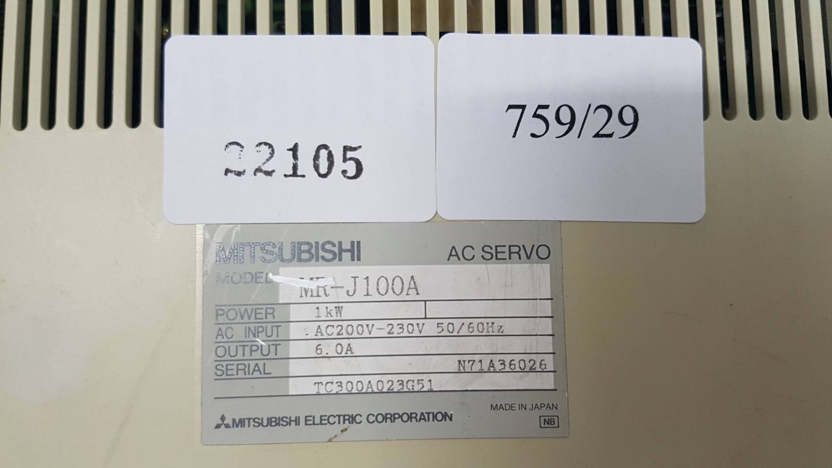 SERVO DRIVE “ MITSUBISHI ” รุ่น MR-J100A