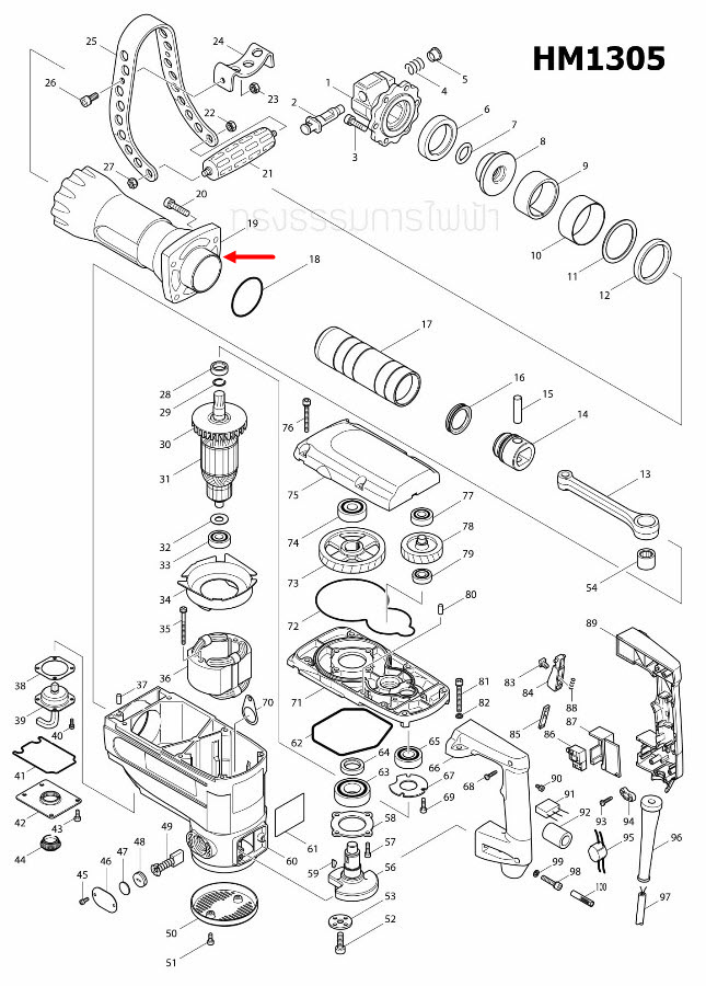 BARREL สกัด เจาะพื้น Makita HM1305 [#19] Pn.317829-0 (แท้) ##