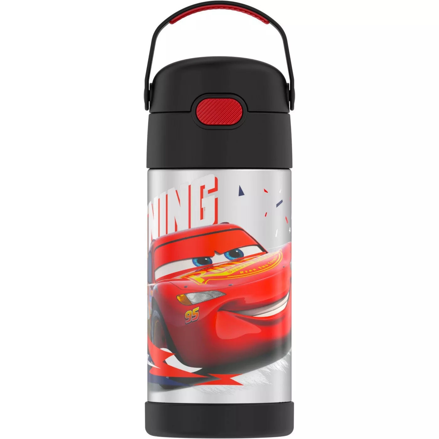 กระติกน้ำเก็บความเย็น มีหูหิ้ว Thermos Cars 12oz FUNtainer Water Bottle - Black/Silver