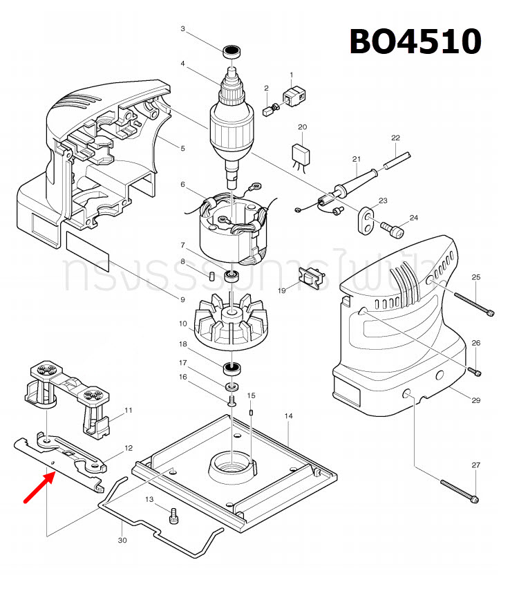 ขาหนีบ เครื่องขัดกระดาษทราย มากีต้า Makita BO4510 [#12] Pn.153384-6 (แท้) ##