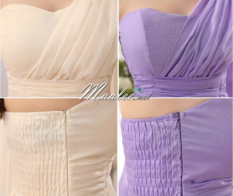 พร้อมส่ง ชุดเดรสสั้น เกาะอก ไหล่เดียว จับสม๊อกด้านหลัง สีครีม Champagne