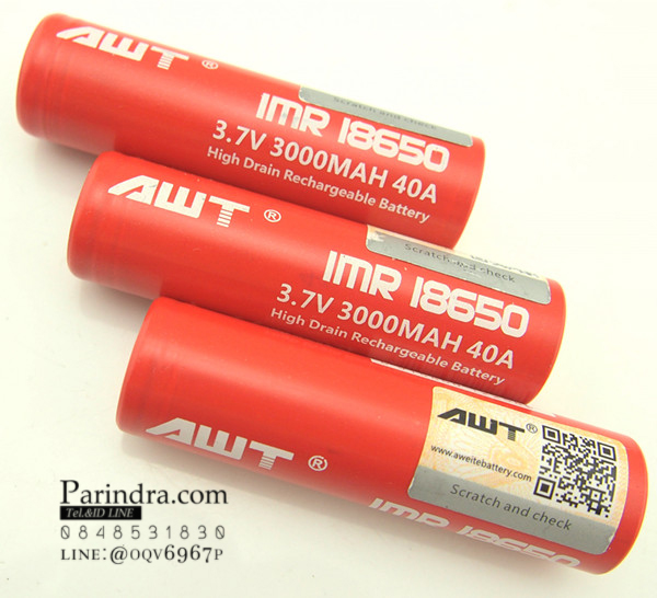 แบตเตอรี่สำหรับไฟฉาย ถ่านชาร์จ AWT 18650 3000mAh 40A ของแท้ (อึดมาก)