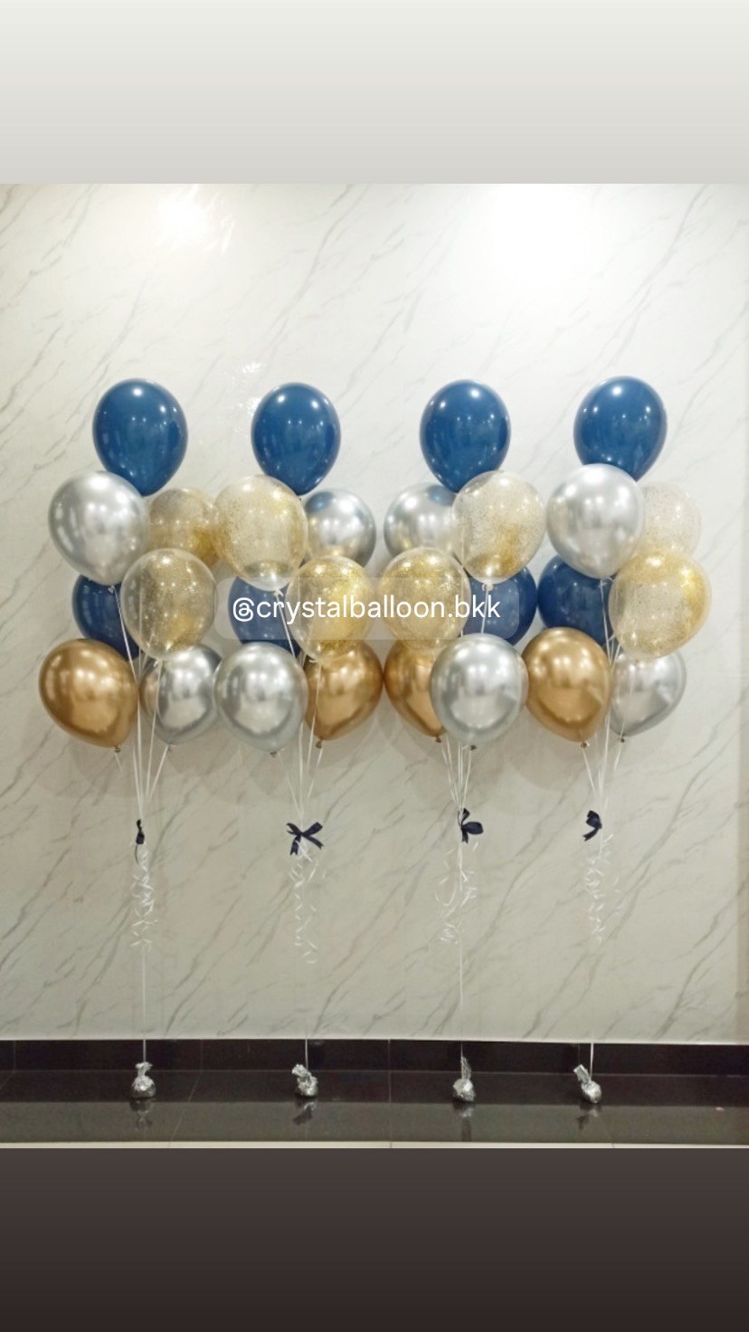 ลูกโป่ง วันเกิด ลูกโป่ง ช่อ 7 ลูก 4 ช่อ Theme Dark Blue พร้อมตกแต่ง สามารถเปลี่ยนสีลูกโป่ง/เปลี่ยนสี-ฟอยล์ตัวเลข/เปลี่ยนฟอยล์ตกแต่งได้