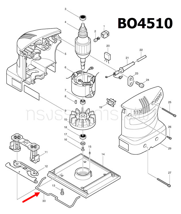 สปริงรัด เครื่องขัดกระดาษทราย Makita BO4510 Pn.321869-2 (แท้)(**)