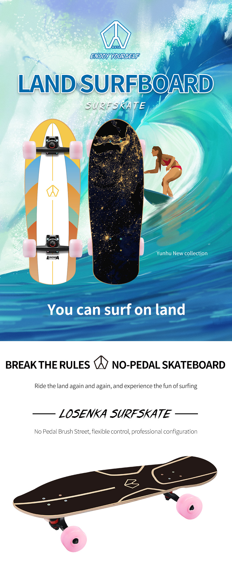 LOZENKA MS511-3 SURFSKATE เซิร์ฟสเก็ต ทรัค CX4-S รุ่นพิเศษ บอร์ดไม้เมเปิล 7ชั้น ยาว 32นิ้ว ล้อ PU (พร้อมส่ง)