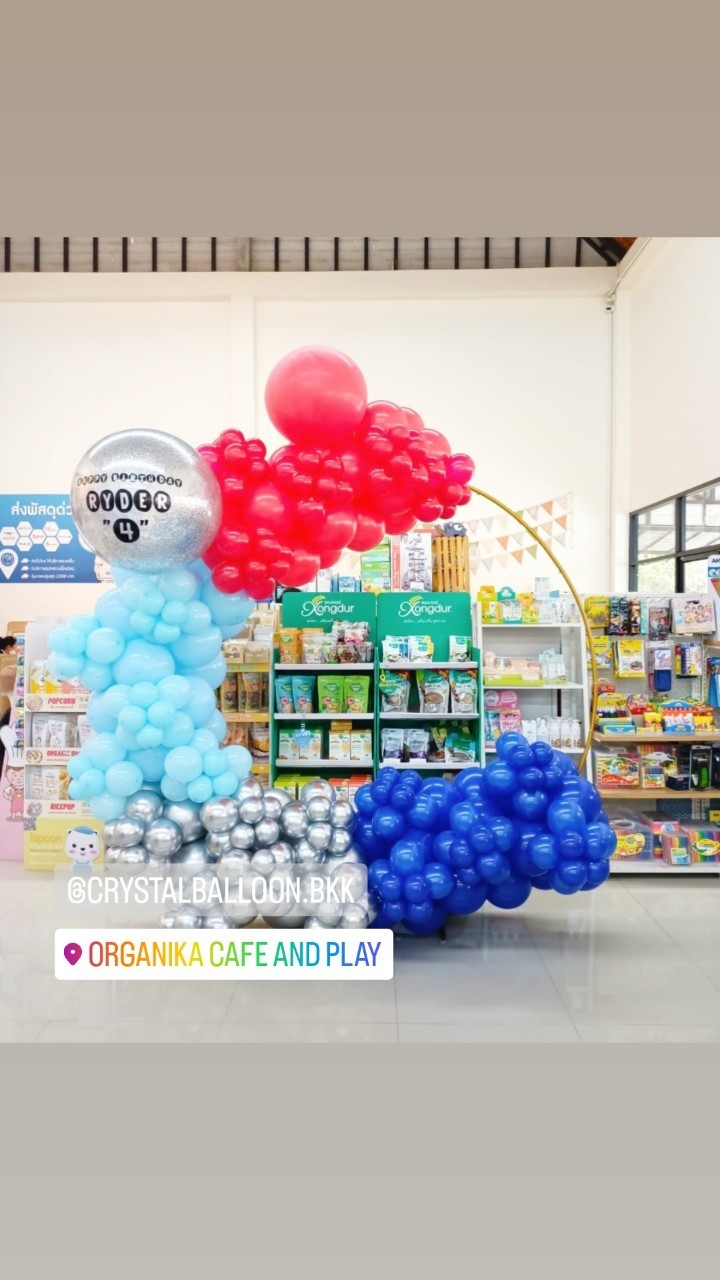 Organic Backdrop วันเกิดเด็ก โครงกลม ขนาด 2x2 เมตร พร้อม Bubble ขนาด 24" 1 ลูก พร้อมตกแต่ง สามารถเปลี่ยนสีลูกโป่ง/เปลี่ยนข้อความได้