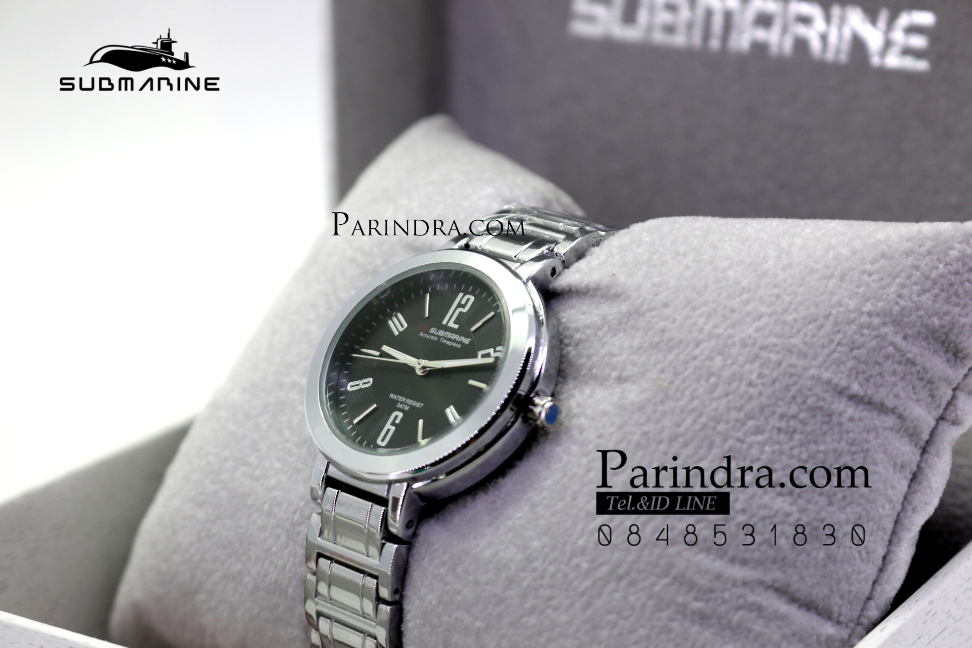 นาฬิกา US submarine รุ่น J123L สายสแตนเลสีเงิน หน้าปัดสีดำตัวเลขสีเงิน