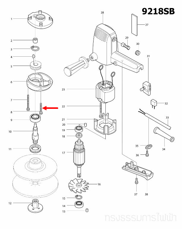 สกรู M4X35 เครื่องขัดกระดาษทราย Makita 9218SB [#8] Pn.911161-0 (แท้) ##