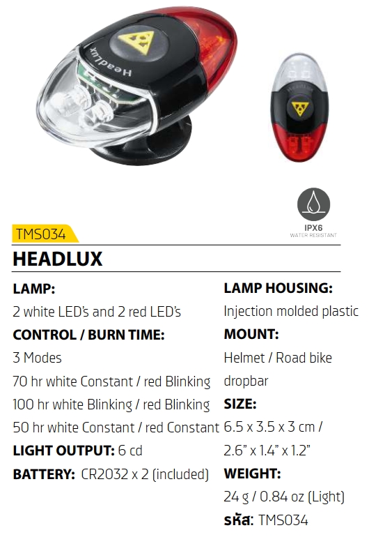 TOPEAK HEADLUX 250 USB FRONT LIGHT, ART, TMS088B