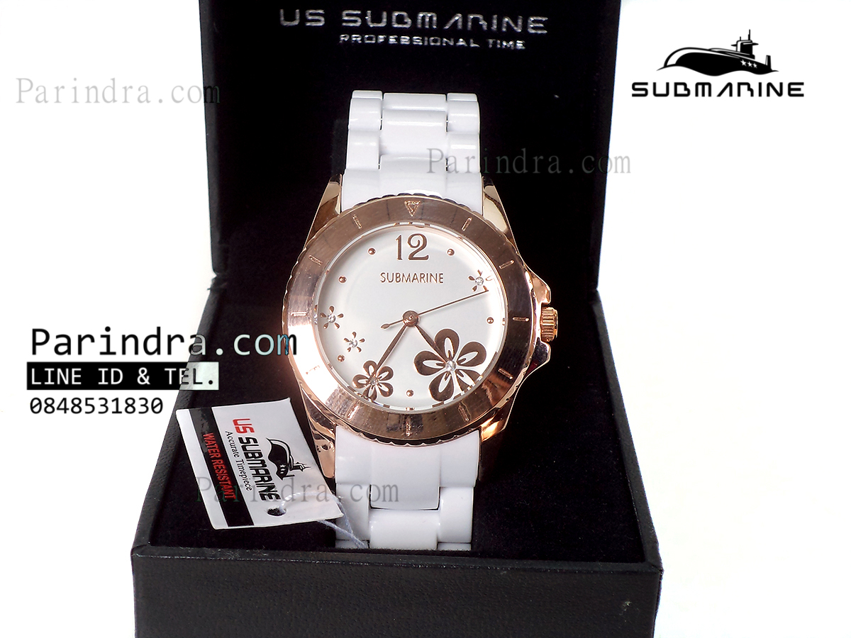 นาฬิกา US submarine รุ่น W052M สายเซรามิกสีขาวเงาขอบทองเรียบ