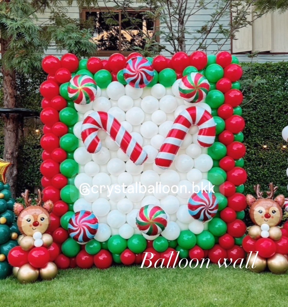 Organic Backdrop Chrismas Theme Chrismas พร้อม ฟอยล์หัวกวาง ตั้งฐาน 2 ชิ้น , ฟอยล์ไม้เท้าใหญ่ 2 ชิ้น , ฟอยล์อมยิ้ม 6 ชิ้น พร้อมตกแต่ง สามารถเปลี่ยนสีลูกโป่ง/เปลี่ยนข้อความ/เปลี่ยนขนาดได้