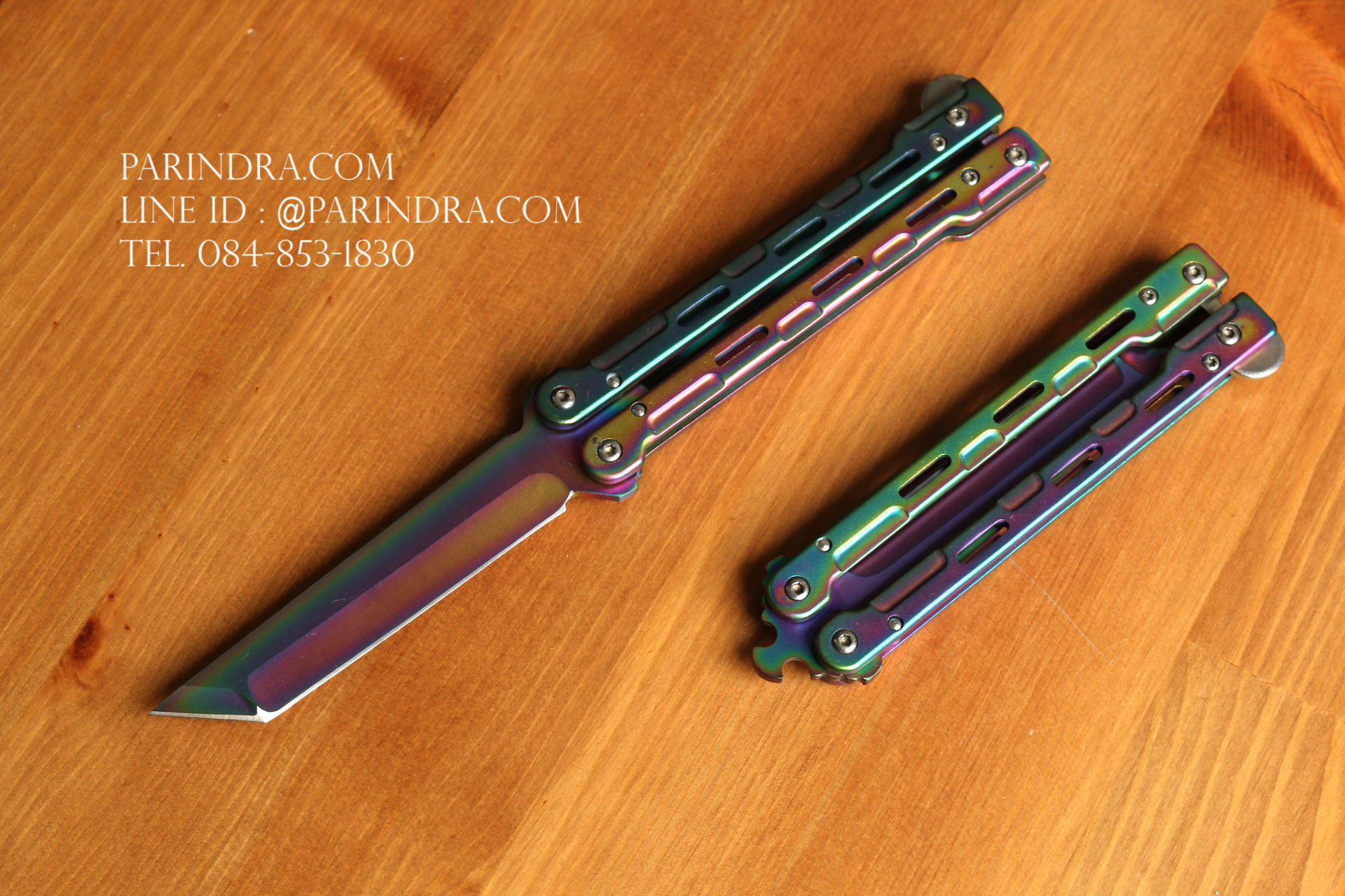 มีดบาลีซอง Balisong มีดควง มีดปีกผีเสื้อ ปลาย Tanto ด้ามสีรุ้ง BLA048