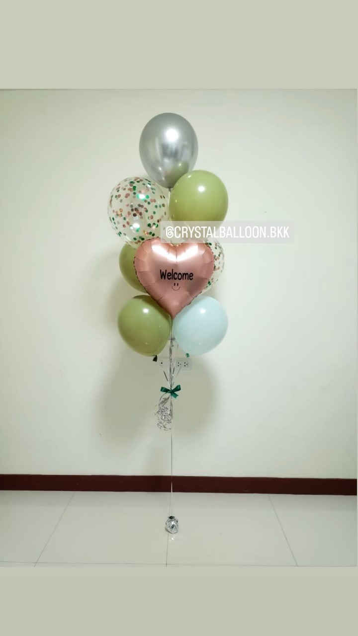 ลูกโป่ง Welcome ช่อลูกโป่งฟอยล์หัวใจ ขนาด 18" ช่อ 10 ลูก 1 ช่อ พร้อมตกแต่ง ลูกโป่งใส ใส่ Confetti สามารถเปลี่ยนสีลูกโป่ง/เปลี่ยนข้อความ/เปลี่ยนสี-ฟอยล์ตกแต่งได้