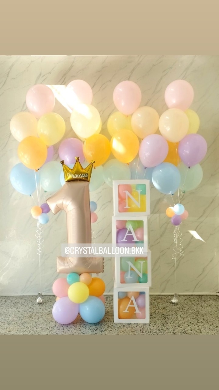ลูกโป่ง วันเกิดเด็ก ฟอยล์ตัวเลข ขนาด 40" ตั้งฐาน 1 ชิ้น พร้อม ช่อลูกโป่ง ช่อ 7 ลูก 4 ช่อ,กล่องใส ติดตัวอักษร 4 กล่อง พร้อมตกแต่ง สามารถเปลี่ยนสีลูกโป่ง/เปลี่ยนข้อความ/เปลี่ยนสี-ฟอยล์ตัวเลขได้