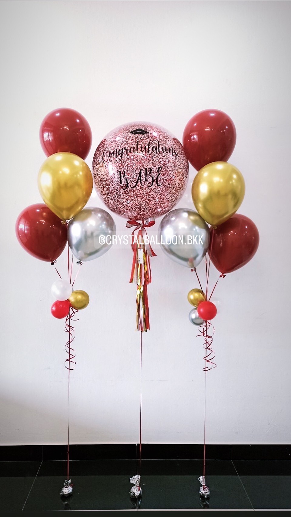 ลูกโป่ง รับปริญญา Bubble ขนาด 24" พร้อมตกแต่ง ช่อลูกโป่ง 5 ลูก 2 ช่อ สามารถเปลี่ยนสีลูกโป่ง/เปลี่ยนข้อความ/เปลี่ยนขนาดได้