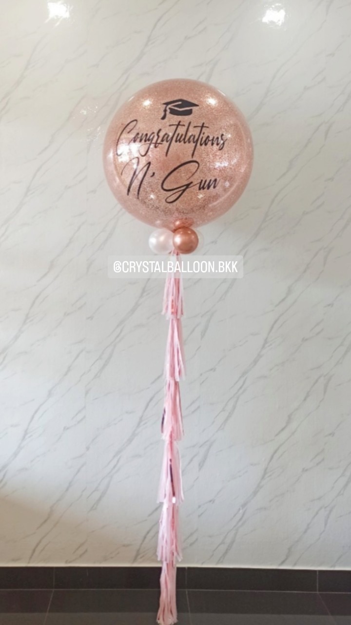 ลูกโป่ง รับปริญญา Bubble ขนาด 36" กลิตเตอร์สีโรสโกล พร้อมตกแต่ง สามารถเปลี่ยนสีลูกโป่ง/เปลี่ยนข้อความ/เปลี่ยนขนาดได้