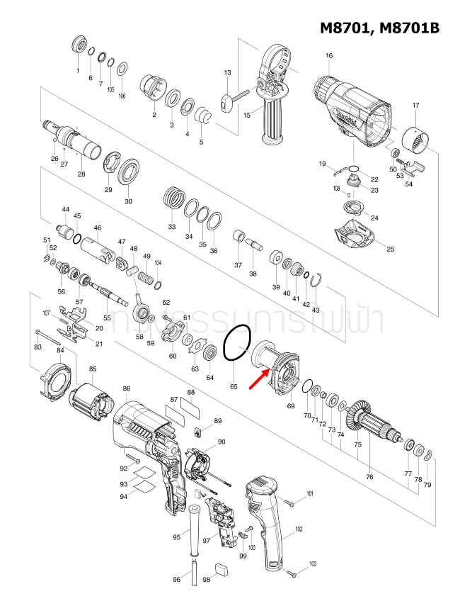INNER HOUSING สว่านโรตารี่ Maktec มาคเทค, Makita มากีต้า MT870, MT871, M8701, M8701B [#69] Pn.141664-2 (แท้) ##