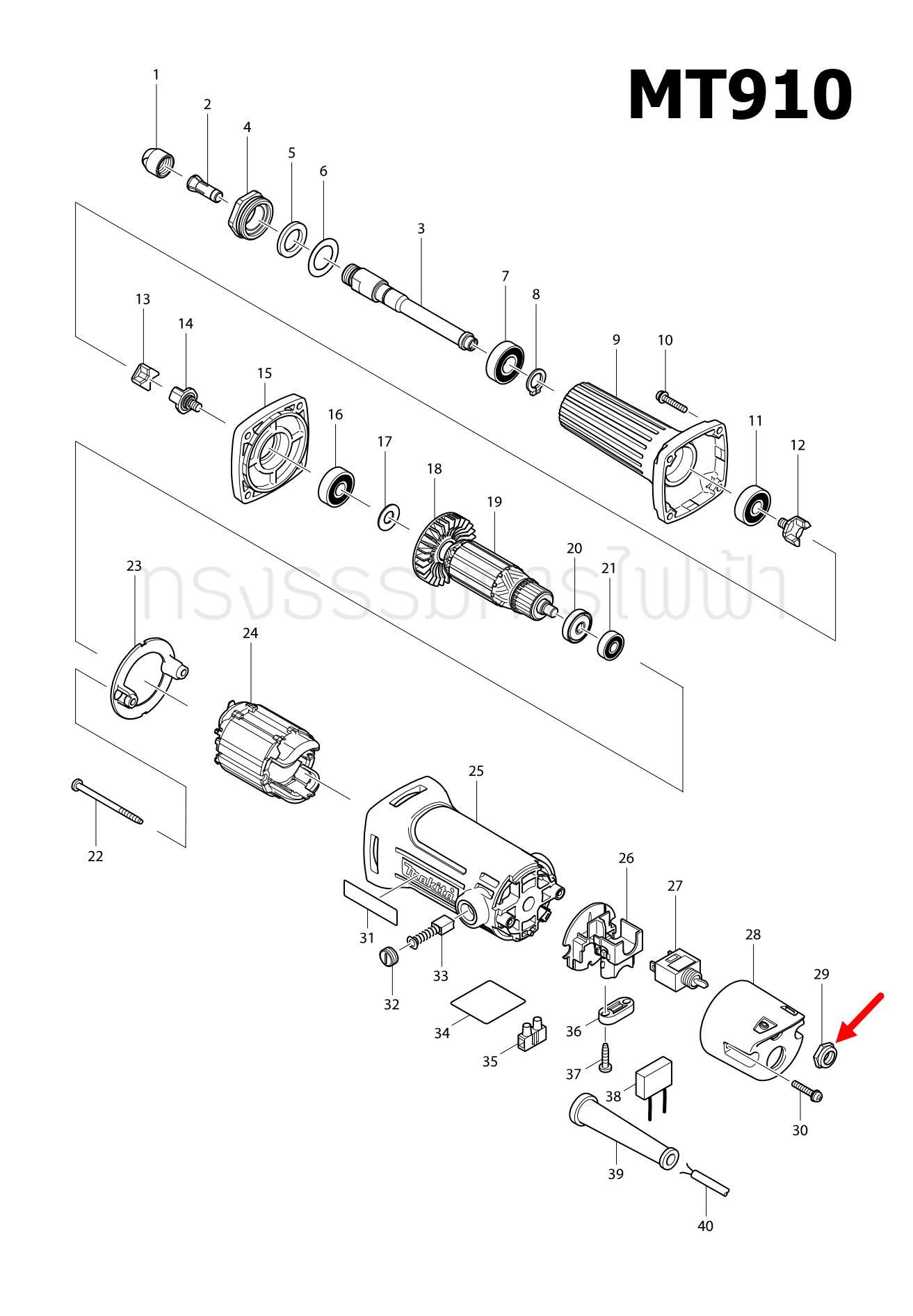 HEX. NUT M12-16 หินเจียรคอตรง มาคเทค-Maktec MT910 [#29], MT958, M9100B [#39] Pn.652113-9 (แท้) ##