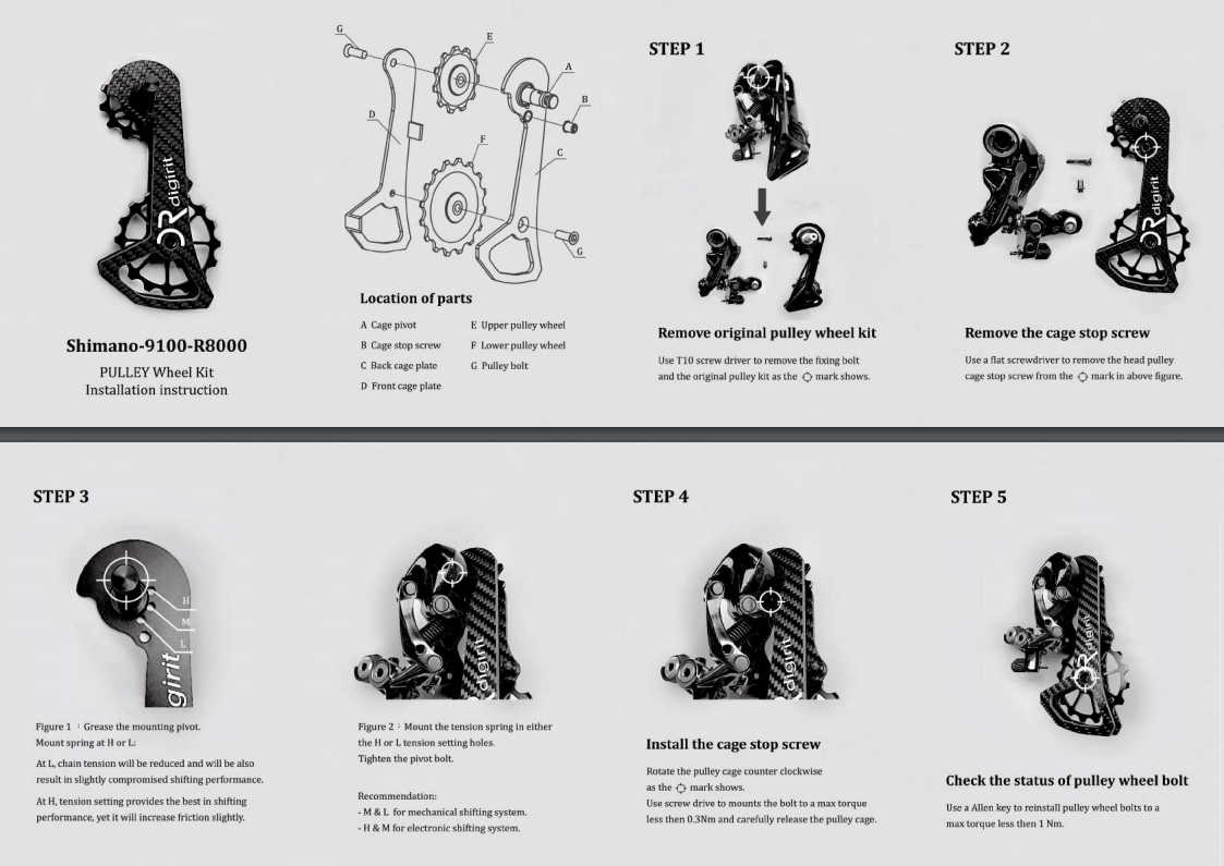 ชุดอัพเกรด ลูกรอกตีนผี ตีนผีแต่ง +DR DIGIRIT SHA 16T/16T Bike Rear Derailleur Oversized Pulleys Wheel Set with Alloy Cage Alloy Pulley Ceramic Bearings for Shimano 105 RD5600,RD5700,RD5800 (10s/11s), Di2/Mechanical