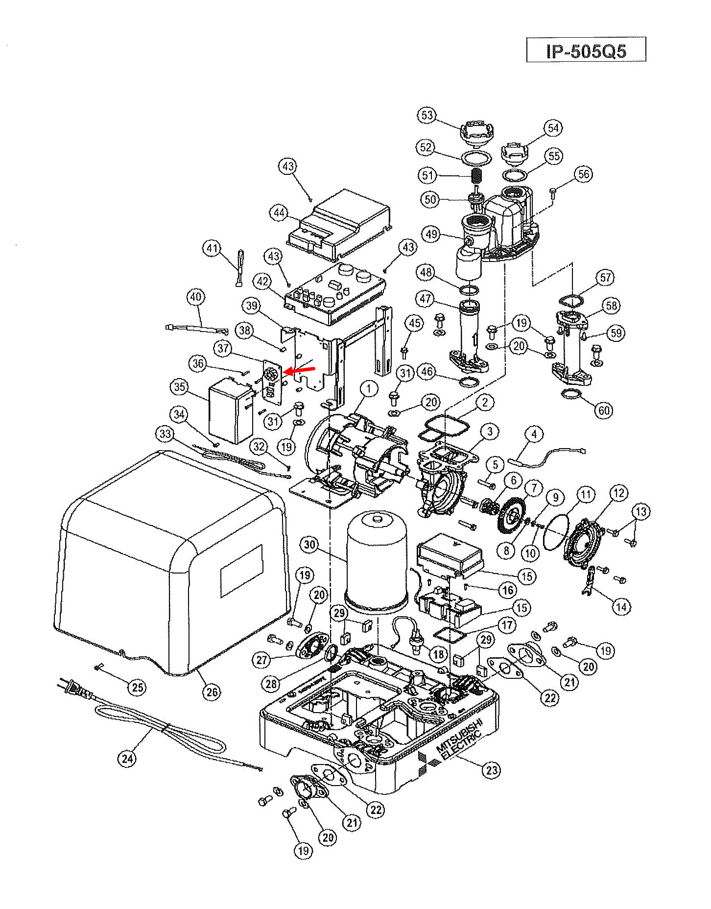 ตัวกรองสัญญาณ ปั้มน้ำ มิตซู IP-505 ,IP-505Q2 ,IP-505R ,IP-505Q5 [#37] Pn.H05401G00 (แท้-สั่ง)