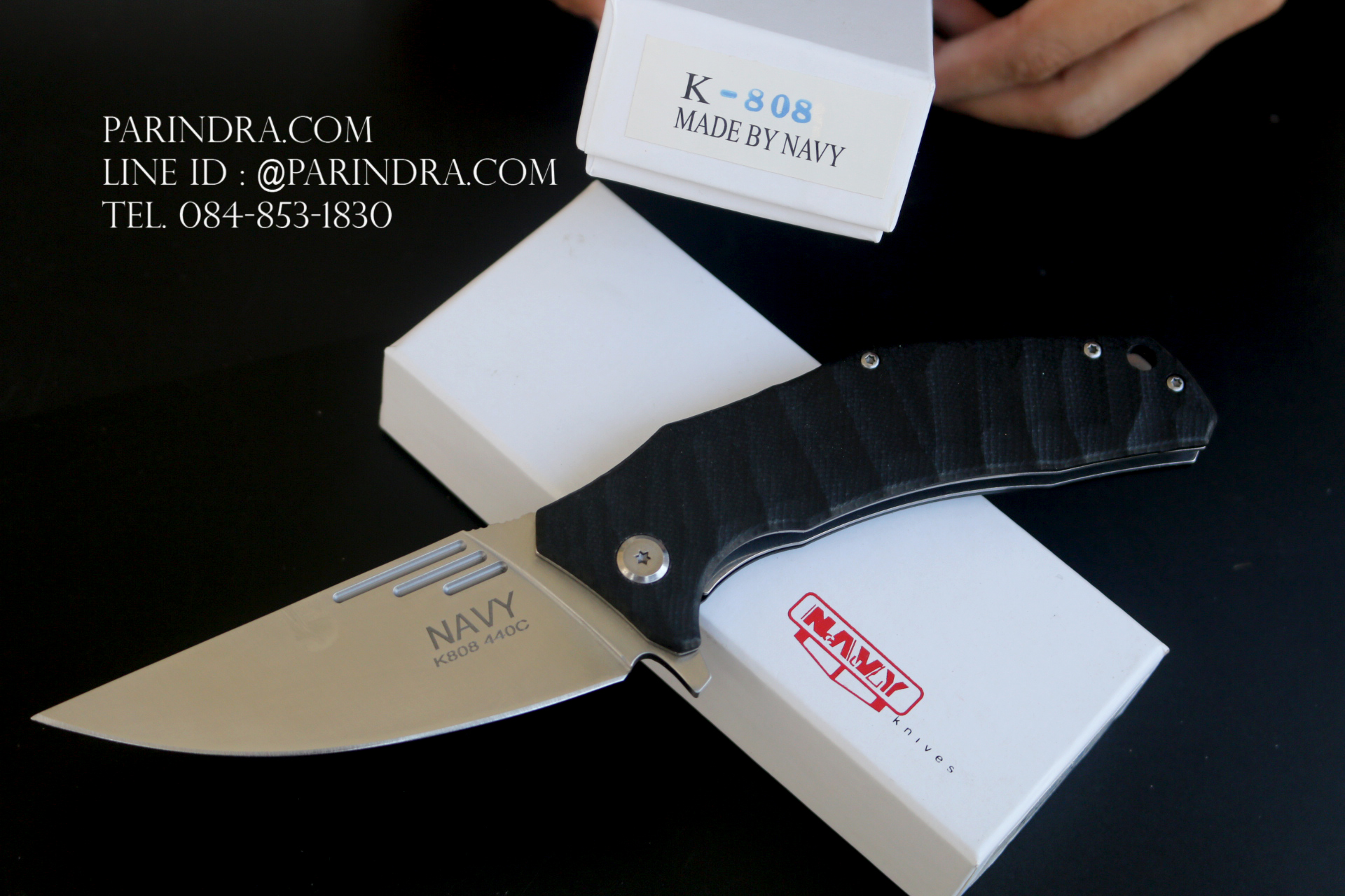 มีดพับ Navy รุ่น K808B สีดำ ใบสีเงิน ด้าม G10 ทรงสวย ของแท้ 100%