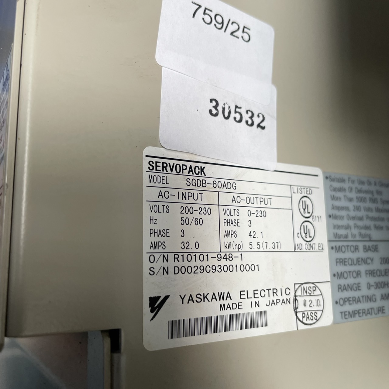 SGDB-60ADG SERVO DRIVE " YASKAWA "