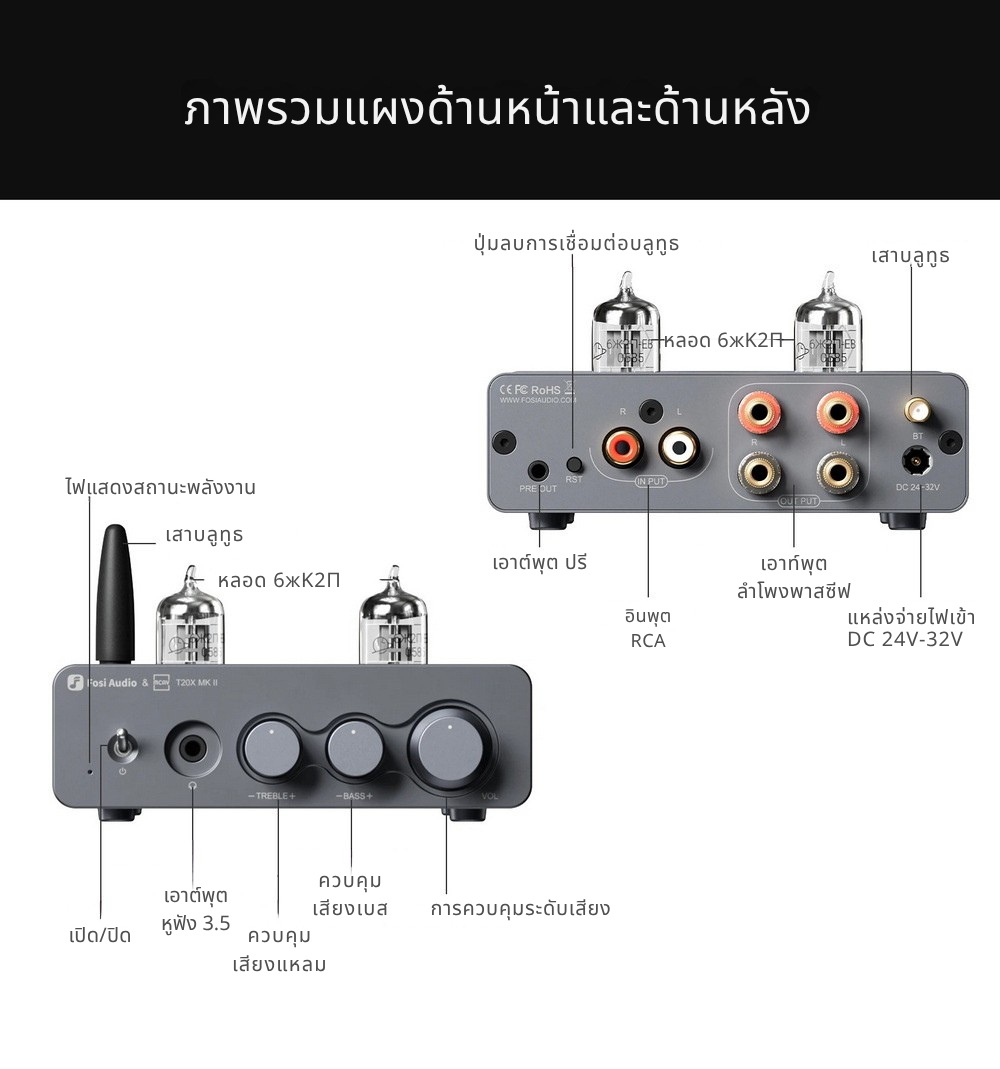 Fosi Audio T20XMKII แอมป์หลอดแก้วบลูทูธและแอมป์หูฟังแบบบูรณาการ ประกันศูนย์ไทย