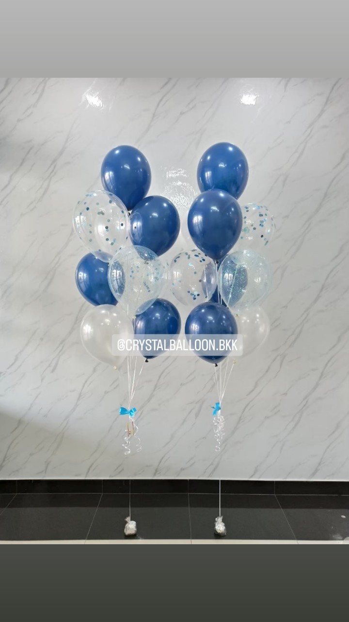 ลูกโป่ง แสดงความยินดี ช่อลูกโป่ง ช่อ 9 ลูก 2 ช่อ Theme Dark Blue-ฟ้า พร้อม ลูกโป่งใส ใส่ Confetti พร้อมตกเเต่ง สามารถเปลี่ยนสีลูกโป่งได้